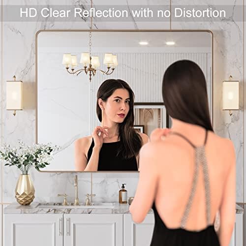 LOAAO 40"X32" Gold Bathroom Mirror