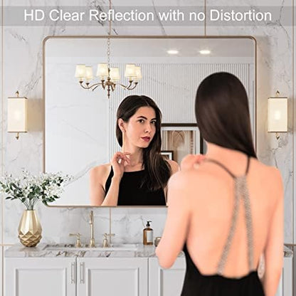 LOAAO 40"X32" Gold Bathroom Mirror