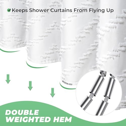 White Boho Fabric Shower Curtain 36 x 72 Inches