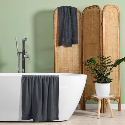 Belizzi Home Cotton 2 Pack Oversized Bath Towel Set 28x55 inches, Large Bath Towels, Ultra Absorbant Compact Quickdry & Lightweight Towel, Ideal for Gym Travel Camp Pool - Charcoal Grey