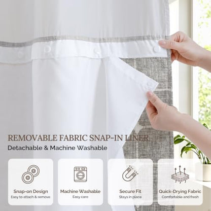 RiverDream Farmhouse No Hooks Shower Curtain with Snap-in Liner,Khaki,71x74