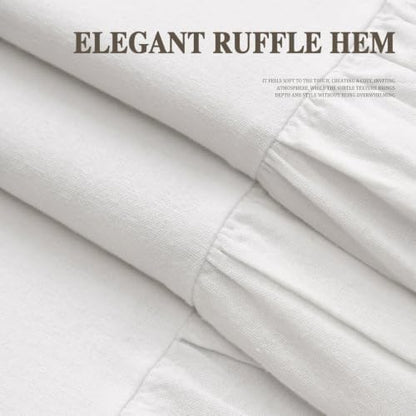 Farmhouse Shower Curtain Ruffle Linen White 48" W x 72" L
