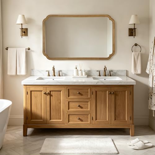 WallBeyond 30" x 48" Wood Bathroom Mirror for Wall Mounted, Rustic Rounded Corner Vanity Mirror for Entryway, Living Room or Bedroom Home Decorative [30" x 48" Natural Color]