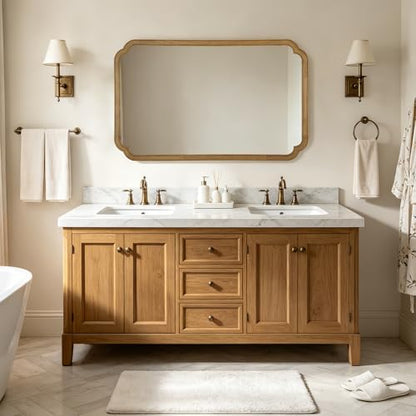 WallBeyond 30" x 48" Wood Bathroom Mirror for Wall Mounted, Rustic Rounded Corner Vanity Mirror for Entryway, Living Room or Bedroom Home Decorative [30" x 48" Natural Color]