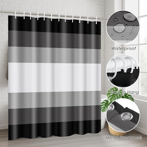 Bathroom Sets with Shower Curtain and Rugs 4 Pcs, Abstract Striped