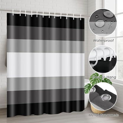 Bathroom Sets with Shower Curtain and Rugs 4 Pcs, Abstract Striped