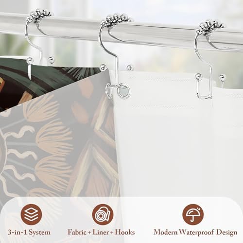 3 in 1 Dark Floral Shower Curtain Set with PEVA Liner & 12 Hooks, 72 x 72
