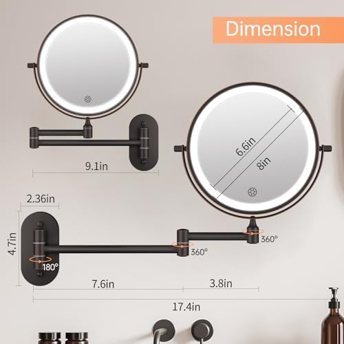 5000mAh Rechargeable Wall Mounted Lighted Makeup Mirror Double Sided 1X30X