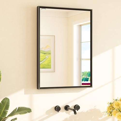 TETOTE Black Bathroom Mirror 22" x 30" Matte Black Rectangle Beveled Framed Bathroom Vanity Mirror for Over Sink, Tempered Glass, Shatterproof, Stronger Frame, Modern Farmhouse Bedroom, Entryway