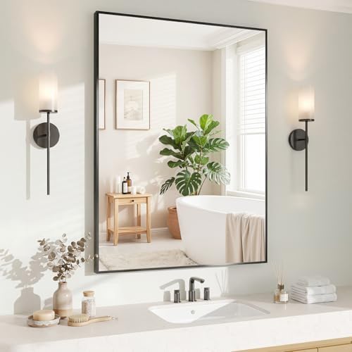 Koonmi Black Mirrors for Wall, 24x36 Inch Bathroom Mirror, Rectangular Wall Mirror for Living Room Bedroom Bathroom, Hangs Horizontally or Vertically