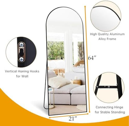 Dewfig Mirror Full Length, 64"X21" Arched Floor Mirror, Black