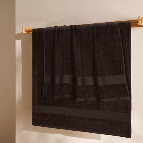 GLAMBURG Premium Cotton 4 Pack Bath Towel Set - 100% Pure Cotton - 4 Bath Towels 27x54 - Ideal for Everyday use - Ultra Soft & Highly Absorbent - Chocolate Brown