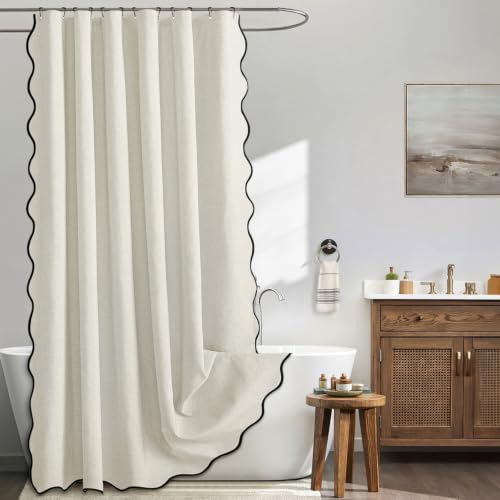 MIULEE 72"x84" Extra Long Scalloped Linen Shower Curtain Birch