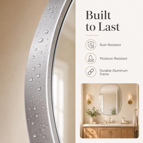 USHOWER Silver Oval Bathroom Mirrors 24x32 Inch