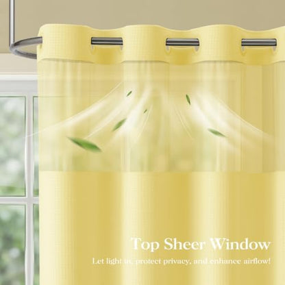 Dynamene Yellow Hook Free Waffle Shower Curtain & Snap Fabric Liner,72x81