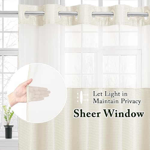 Gibelle No Hook Cloth Ivory Shower Curtain with Liner, 72x86