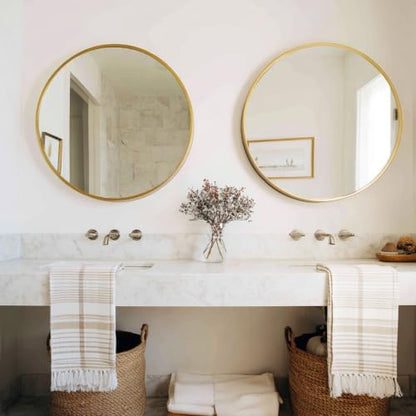 Sunniry Gold Round Mirror 26 inch, 2 Pack Wall Mirror, Brushed Metal Frame