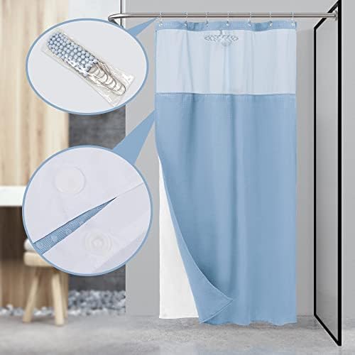 N&Y HOME Stall Waffle Weave Shower Curtain with Snap-in Liner Blue 36x72