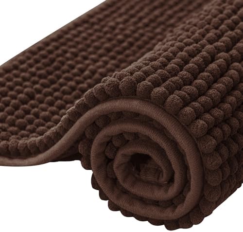 SUBRTEX Bathroom Rugs Chenille Bath Rug Soft Short Plush Bath Mat Soft Shower Mat Water Absorbent Shower Mat Quick Dry Machine Washable(Chocolate,18" x 24")