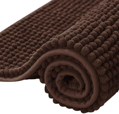 SUBRTEX Bathroom Rugs Chenille Bath Rug Soft Short Plush Bath Mat Soft Shower Mat Water Absorbent Shower Mat Quick Dry Machine Washable(Chocolate,18" x 24")