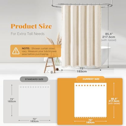BTTN 72x84 Long Boho Farmhouse Linen Heavy Duty Shower Curtain, Cream/Beige