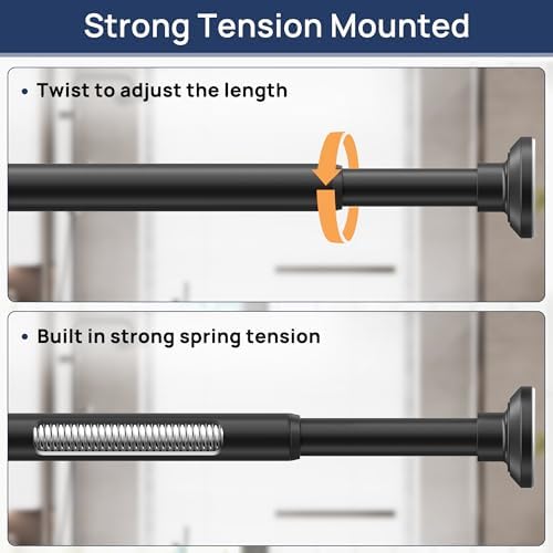 ENJOYBASICS 1" Black Shower Curtain Rod, 30-64" Adjustable, Secure Tension