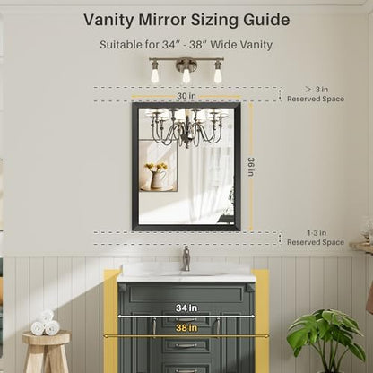 Briivue Black Metal Framed Bathroom Wall Mirror, 36x30 Inch