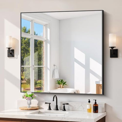 COFENY Black Bathroom Mirror for Wall, 39x39 Inch Square Mirror with Metal Frame, Black Modern Vanity Mirrors for Bathroom Sink, Living Room, Entryway Hangs Horizontal or Vertical