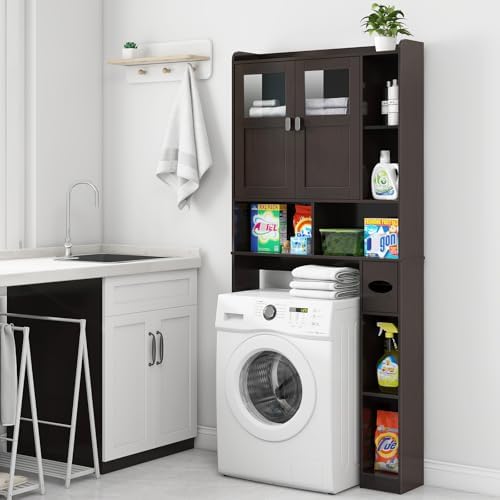 Vabches Over The Toilet Storage Cabinet with Doors and Shelves, Espresso