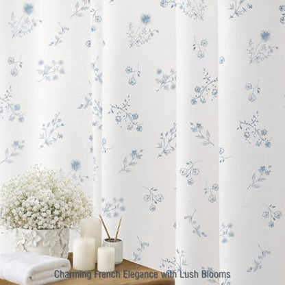 Blue Floral Farmhouse Vintage Cotton Shower Curtain French Country 72Wx72H