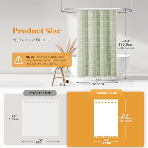 BTTN 54x72 Boho Farmhouse Linen Heavy Duty Shower Curtain Set, Sage Green