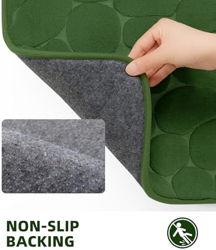 YIHOUSE Memory Foam Bath Mat Cobblestone Bathroom Rugs Super Water Absorbent Bath Mats for Bathroom Machine Washable Bath Rugs(20 x 32,Green)