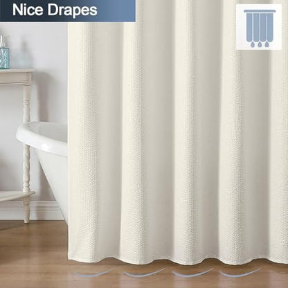 OWENIE Cream Shower Curtain for Bathroom 96 Inches Extra Long, Elegant 3D Embossed Textured Fabric Shower Curtains, Water Repellent, Machine Washable, Hotel Style, 72" W x 96" L, Cream