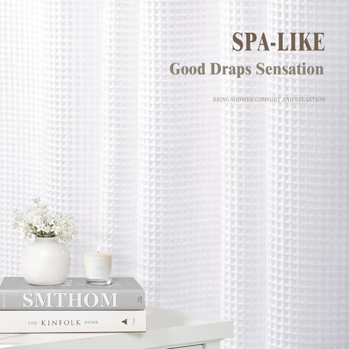 Extra Long Waffle Shower Curtain Heavyweight Cotton Fabric White 72Wx96L