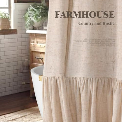 Farmhouse Shower Curtain Ruffle Linen Beige 72" W x 96" L