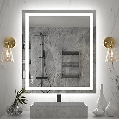 Amorho LED Bathroom Mirror 36"X32" with Front Light and Backlit
