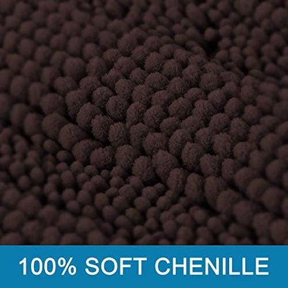 H.VERSAILTEX 2 Piece Bathroom Set - Super Absorbent Chenille Striped Bath Mats - Non Skid, Machine Washable - Chocolate, 24 x 36 Plus 20 x 32 Inches