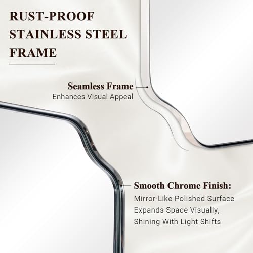 ANDY STAR Chrome Bathroom Mirror, 24x36 Inch Polished Chrome Rectangle Mirror, Scalloped Bathroom Mirror with Stainless Steel Metal Frame, Thin Frame Deep 1’’
