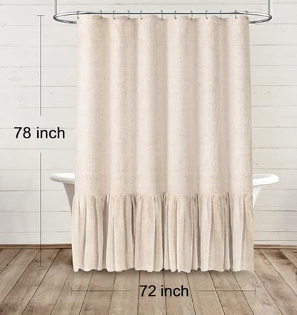 Farmhouse Shower Curtain Ruffle Linen Beige 72" W x 78" L