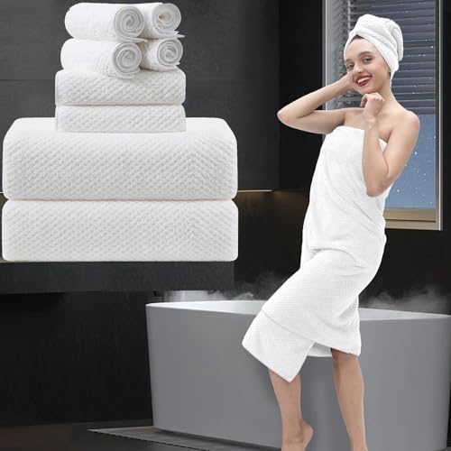 8 Piece Bathroom Towel Set White |2 Oversized Large Bath Towels Sheet,2 Hand Towels and 4 Washcloths| 600GSM Ultra Soft Luxury Premium Towel Set Highly Absorbent Quick Dry Hotel Towel Collection