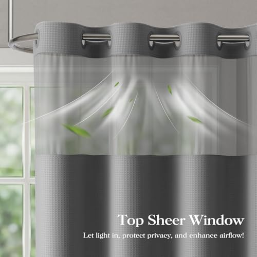 Dynamene Grey Hook Free Waffle Shower Curtain & Snap-in Fabric Liner,36x75