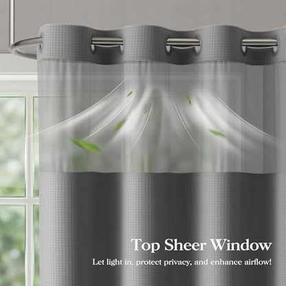 Dynamene Grey Hook Free Waffle Shower Curtain & Snap-in Fabric Liner,36x75