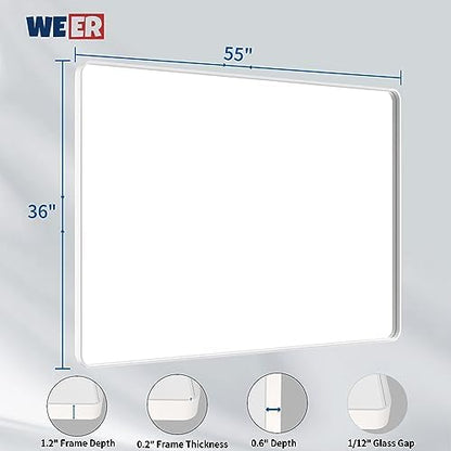 WEER White Bathroom Vanity Mirror 55x36 Inch