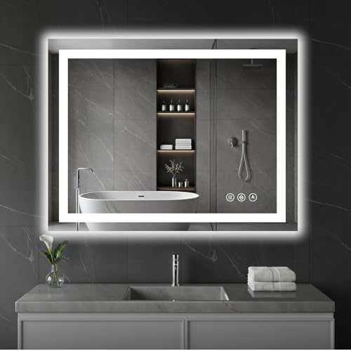 Koonmi 40x30 LED Bathroom Mirror, Shatterproof Mirror with Light