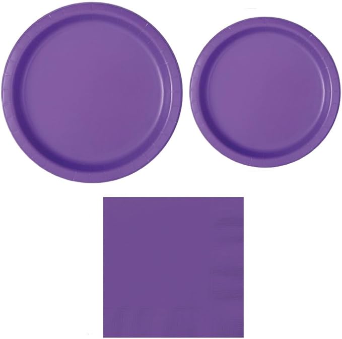 Heavy Duty Purple Paper Plate Party Supplies Bundle 9" Dinner plate, 7" Dessert Plates And Napkins, 60 Piece Disposable Paper Party Plate Set