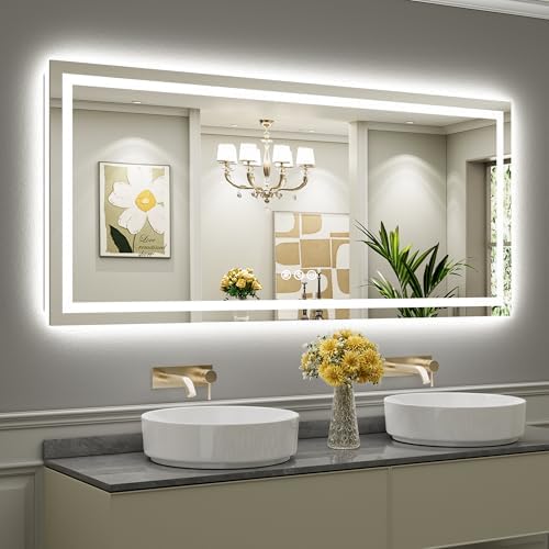 Briivue 72x32 Inch LED Bathroom Mirror with Lights, Backlit & Front Lit