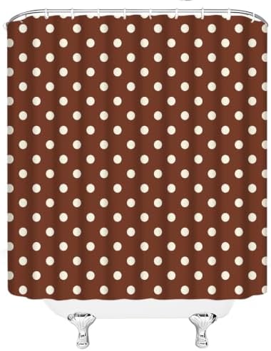 Polka Dot Shower Curtain Brown White Dots Vintage Retro Fabric Decorative Bathroom Curtains with Hooks,67" Wx70 H