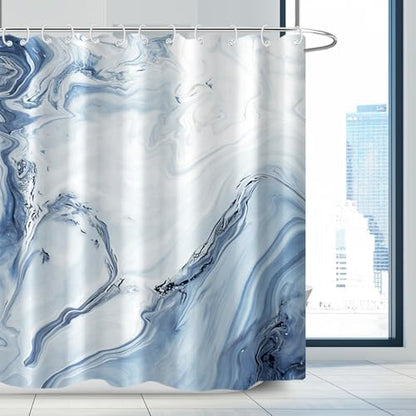 AWERT Blue Marble Shower Curtain Waterproof Shower Curtain for Bathroom Decor Printed Washable with Hooks 72x84 Inch