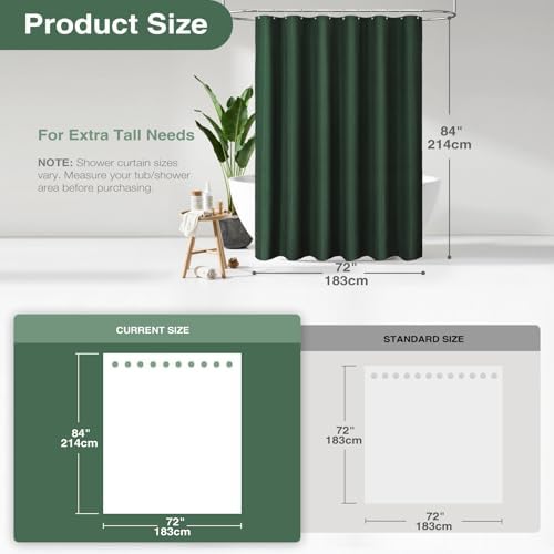 Dynamene Extra Long Waffle Shower Curtain 256 GSM Fabric 72"x84" Dark Green