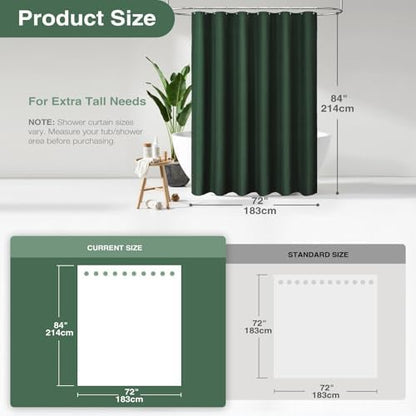 Dynamene Extra Long Waffle Shower Curtain 256 GSM Fabric 72"x84" Dark Green